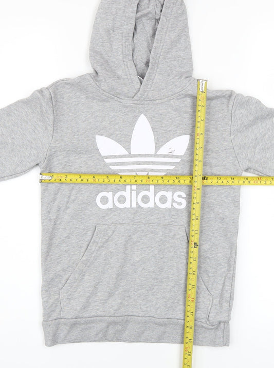 Adidas Boys Grey Pullover Hoodie 9-10 Years Cotton Blend Logo Sweatshirt
