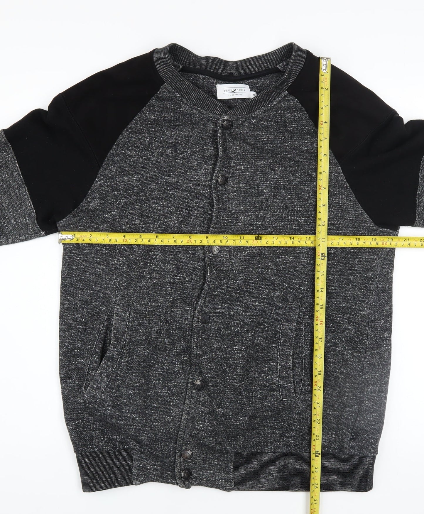 Elevenparis Womens Grey Black Cardigan Sweatshirt M Button Front Cotton Blend