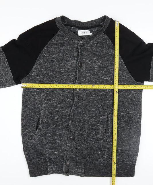 Elevenparis Womens Grey Black Cardigan Sweatshirt M Button Front Cotton Blend