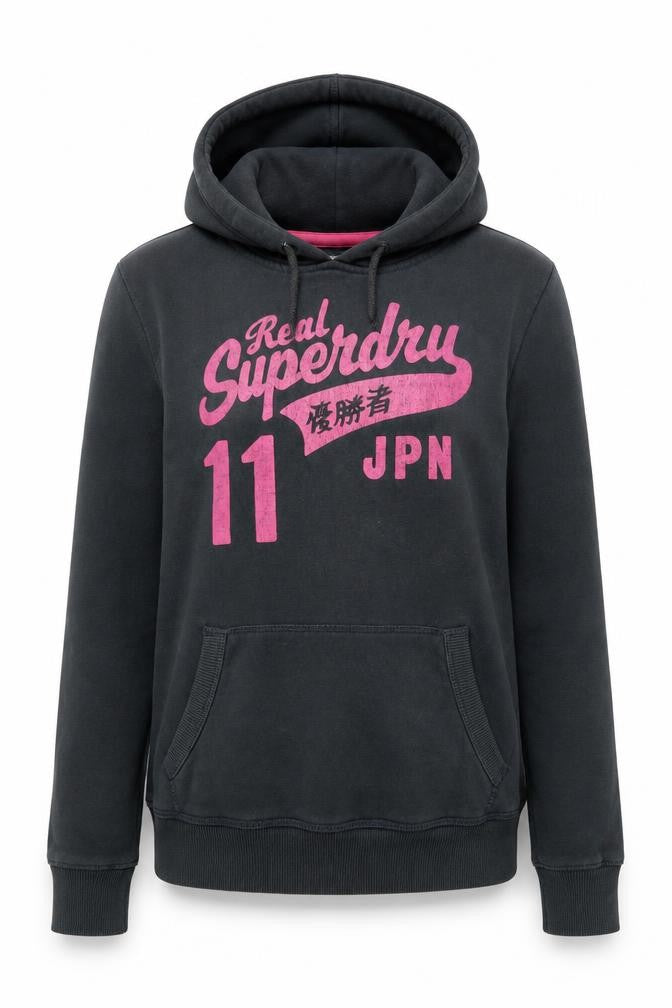Superdry Women's Black Pullover Hoodie Size L Graphic Print