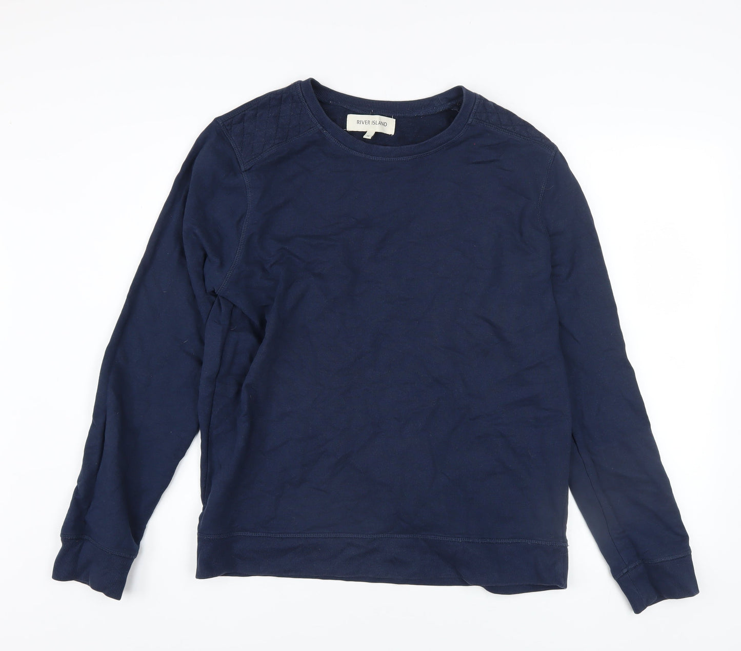 River Island Men's Blue Quilted Shoulder Crew Neck Sweatshirt M