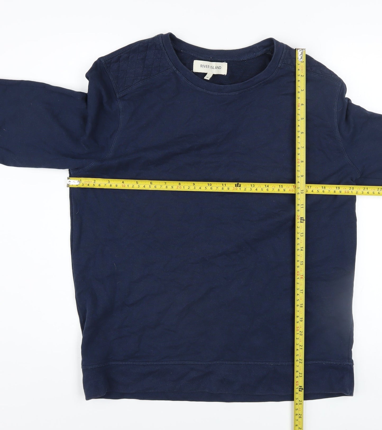River Island Men's Blue Quilted Shoulder Crew Neck Sweatshirt M