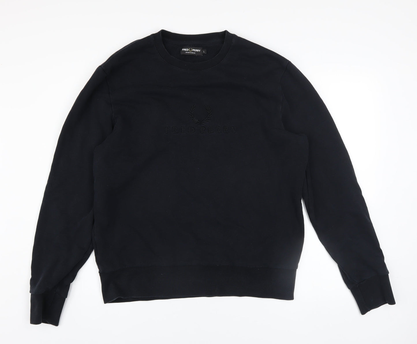 Fred Perry Men's Black Cotton Crew Neck Sweatshirt L Sportswear