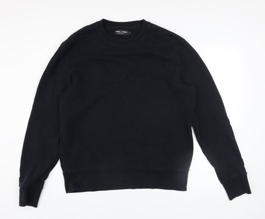 Fred Perry Men's Black Cotton Crew Neck Sweatshirt L Sportswear