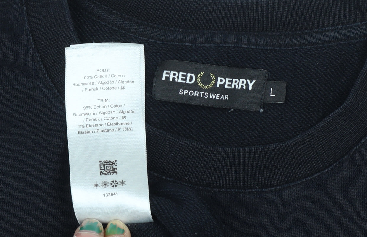 Fred Perry Men's Black Cotton Crew Neck Sweatshirt L Sportswear