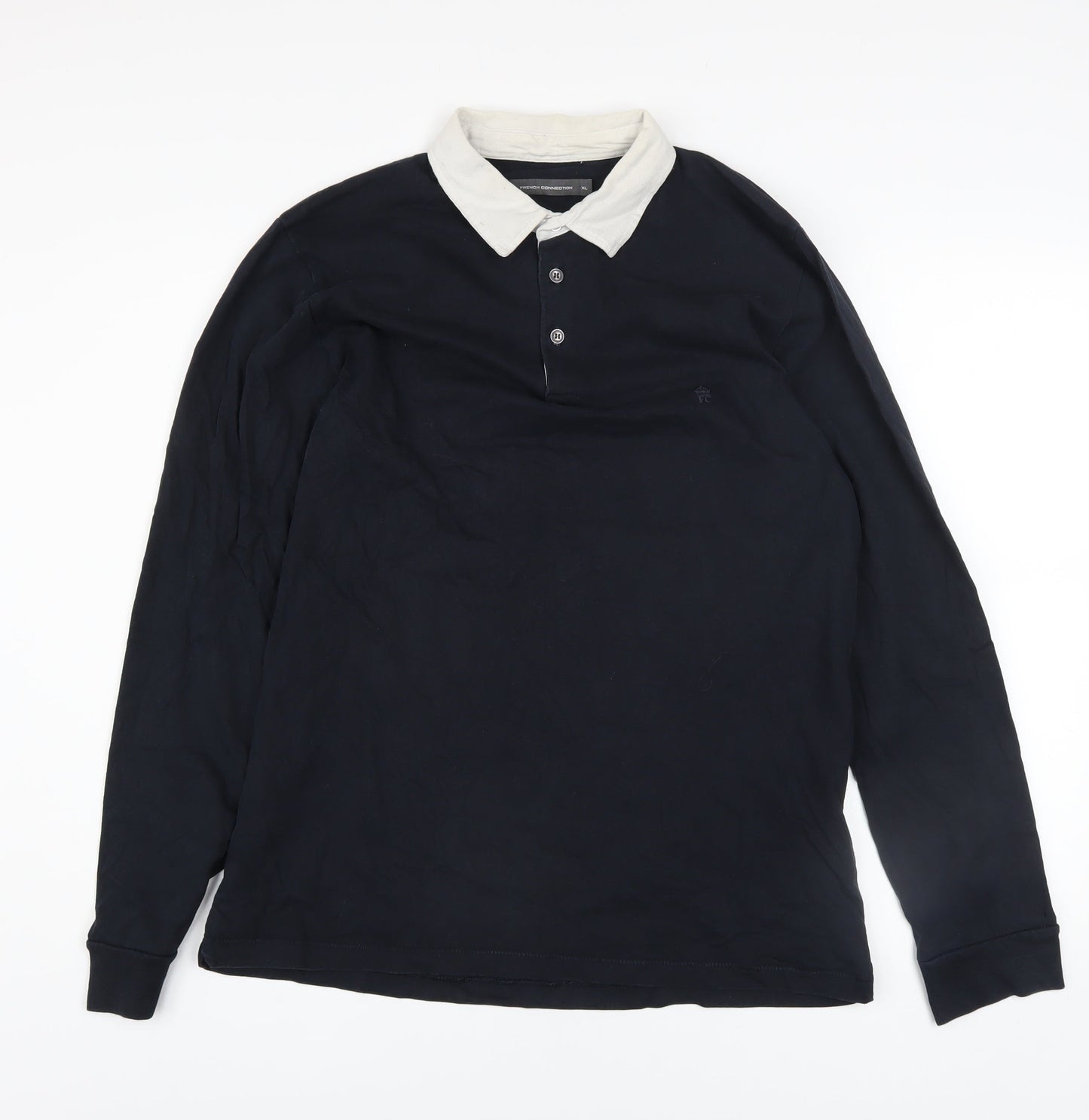 French Connection Men's Blue Collared Henley Sweatshirt XL