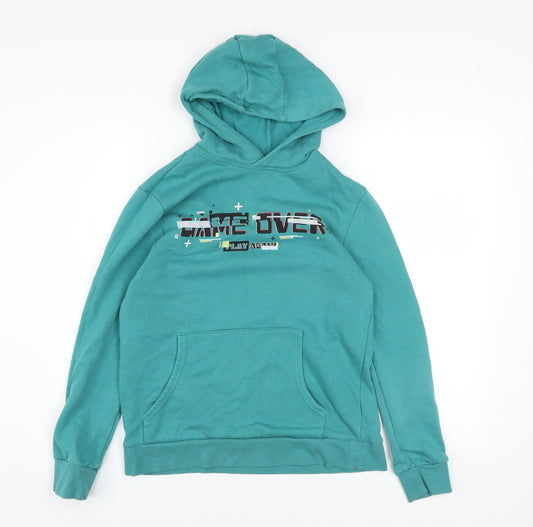 Marks and Spencer Boys Jade Green Pullover Hoodie 12-13 Years Game Over Print
