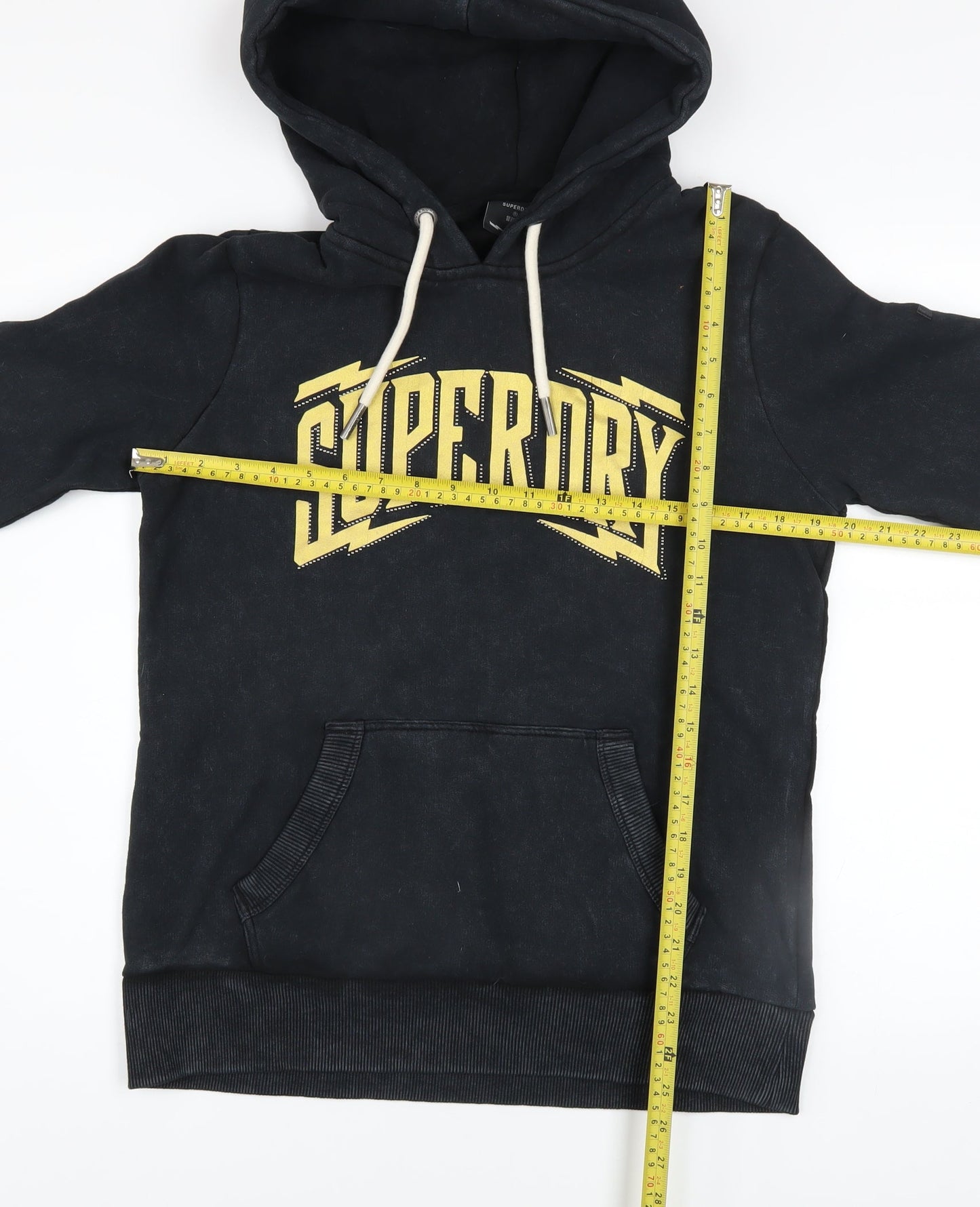 Superdry Womens Black Hoodie UK 12 Pullover Cotton Blend Graphic Logo