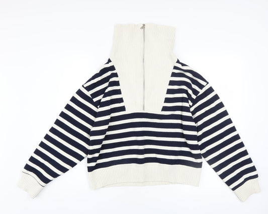 Marks and Spencer Women’s Navy Striped Half Zip Pullover Sweatshirt Size S