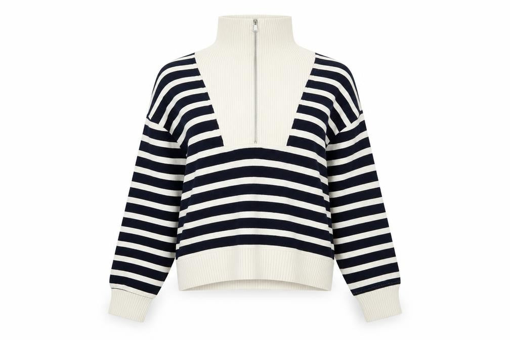 Marks and Spencer Women’s Navy Striped Half Zip Pullover Sweatshirt Size S