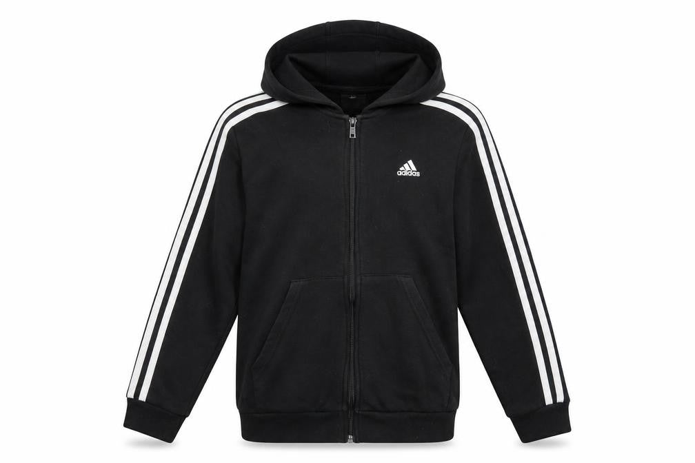 Adidas Boys Black Full Zip Hoodie 11-12 Years Cotton Blend Sportswear