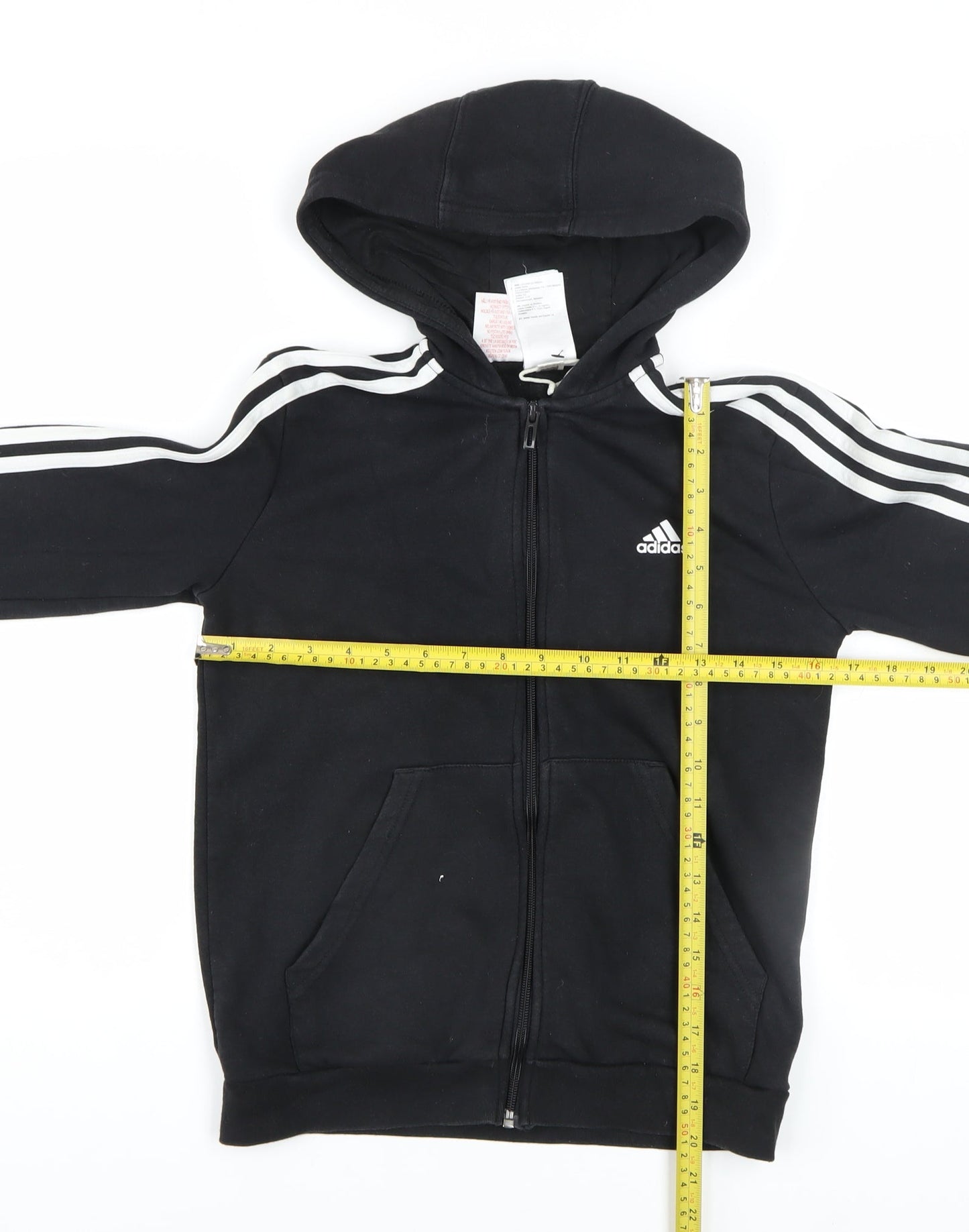 Adidas Boys Black Full Zip Hoodie 11-12 Years Cotton Blend Sportswear