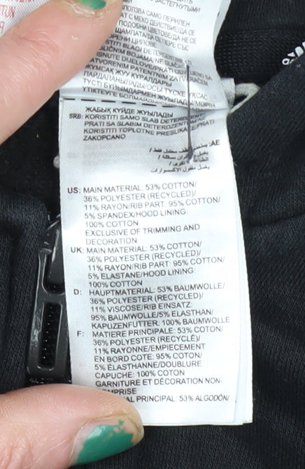 Adidas Boys Black Full Zip Hoodie 11-12 Years Cotton Blend Sportswear