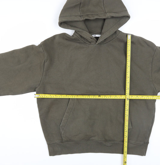 Zara Womens Khaki Green Pullover Hoodie M Cotton Blend Casual