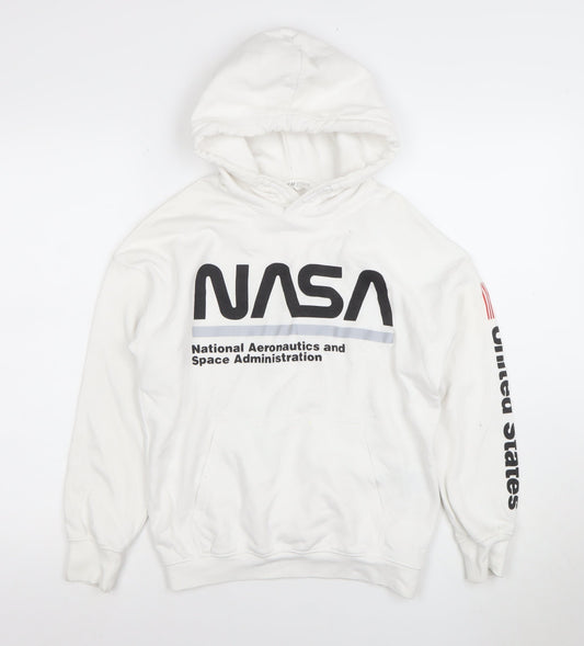 H&M Boys White NASA Pullover Hoodie Size 10-12 Years Cotton Blend