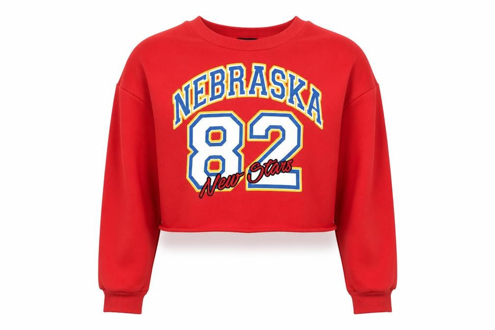 Atmosphere Womens Red Nebraska 82 Cropped Pullover Sweatshirt Size 10