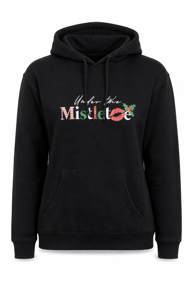 New Look Women's Black Under the Mistletoe Hoodie Size S