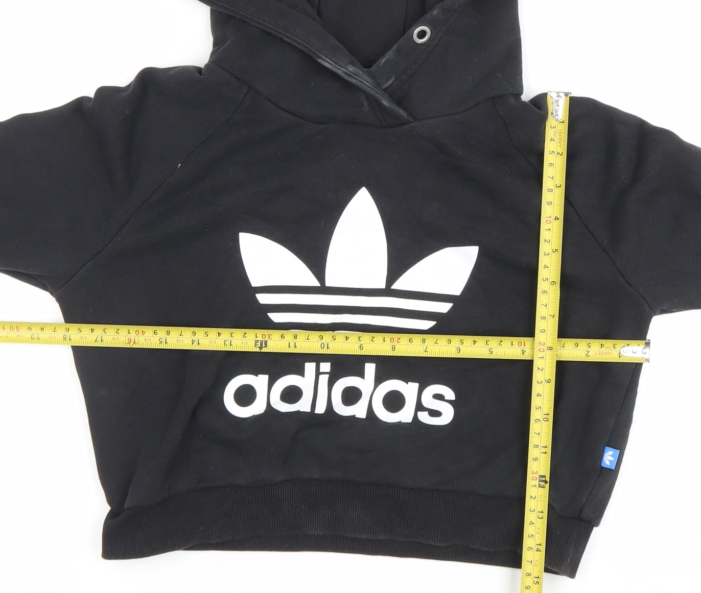 Adidas Women Black Hooded Pullover Sweatshirt Size 12 Logo Print