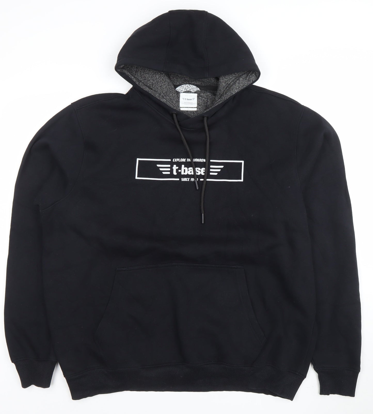 t-base Mens Black Pullover Hoodie L Fleece Logo Graphic Sweatshirt