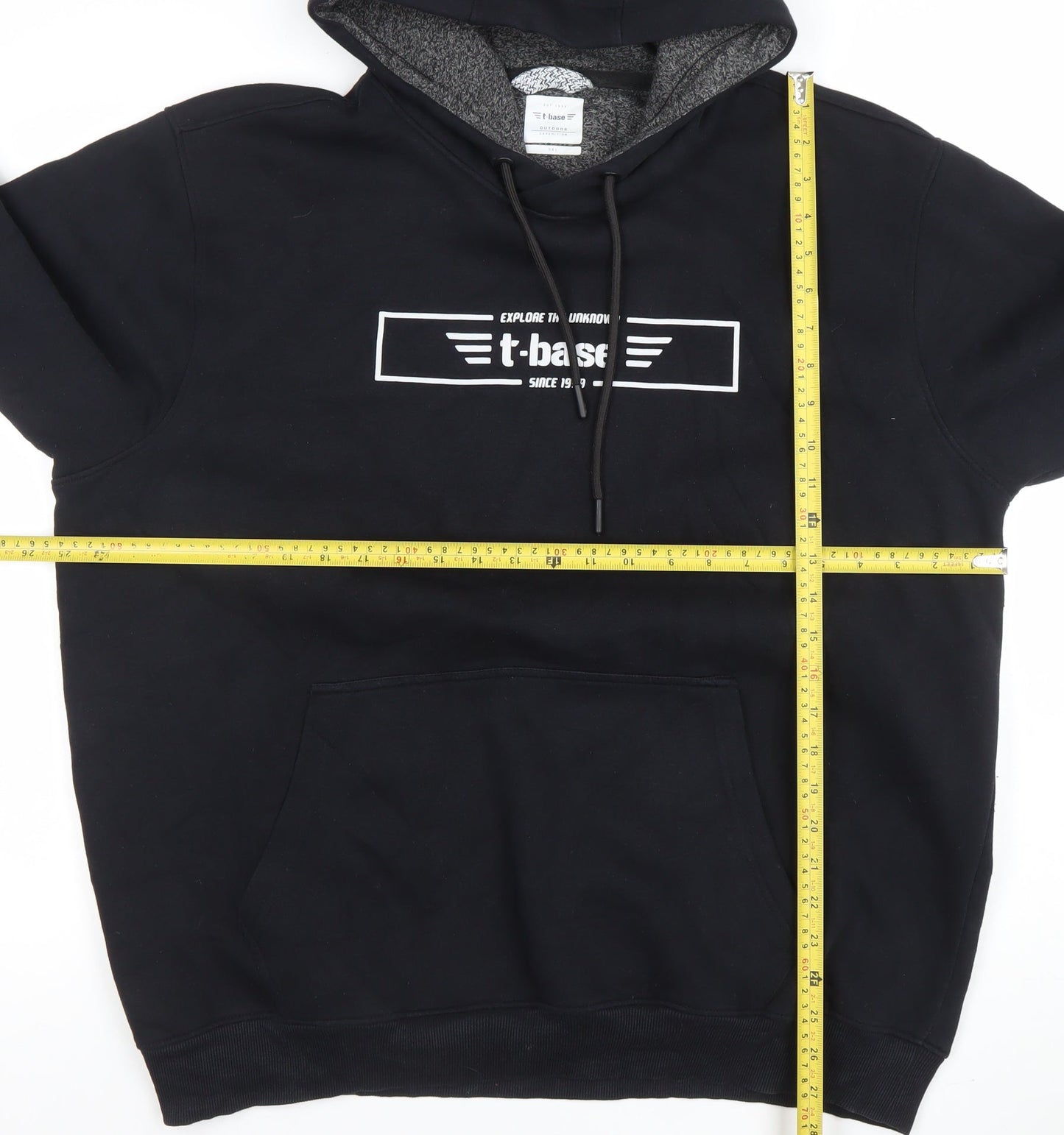 t-base Mens Black Pullover Hoodie L Fleece Logo Graphic Sweatshirt