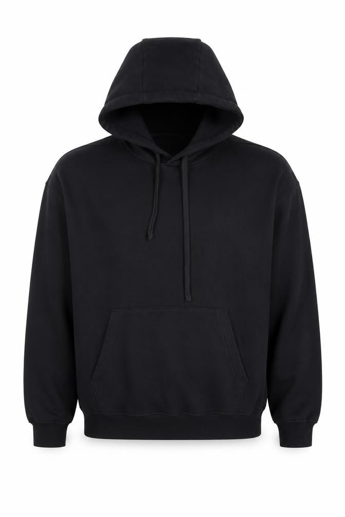 ZARA Men Black Pullover Hoodie M Regular Fleece Cotton Blend
