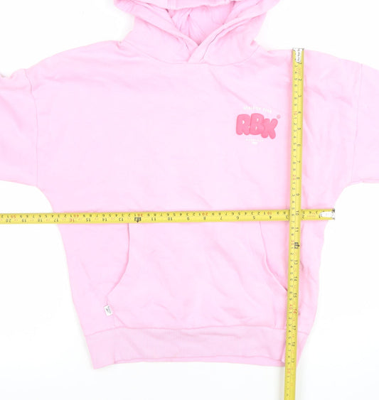 Reebok Girls Pink Pullover Hoodie 9 Yrs Cotton Blend RBK Logo Sweatshirt