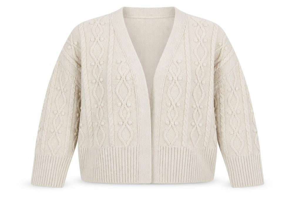 River Island Womens Beige Chunky Knit Cardigan M V-Neck Cable Knit