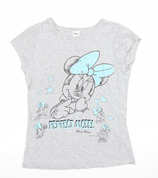 Disney Women’s Grey Minnie Mouse T-Shirt Size 8 Short Sleeve Cotton