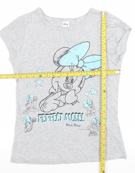 Disney Women’s Grey Minnie Mouse T-Shirt Size 8 Short Sleeve Cotton