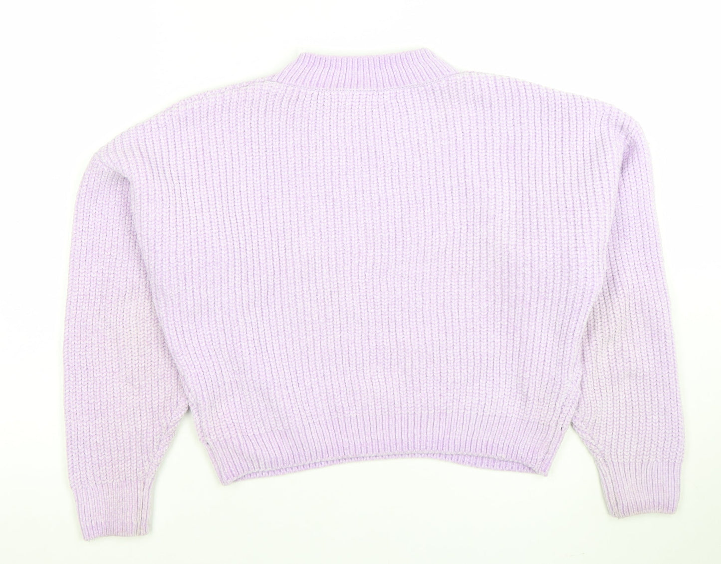 H&M Girls Lilac Knit Pullover Jumper 10-12 Years Polyester Crew Neck