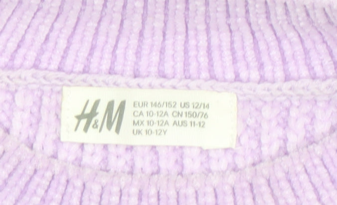 H&M Girls Lilac Knit Pullover Jumper 10-12 Years Polyester Crew Neck