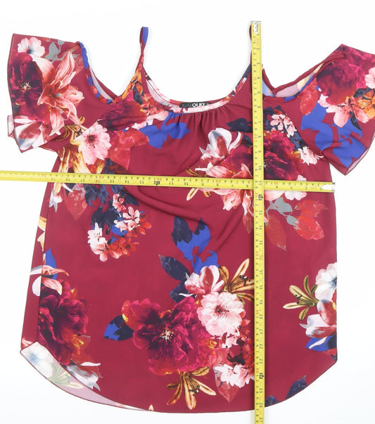 Quiz Women's Red Floral Cold Shoulder Blouse Size 8