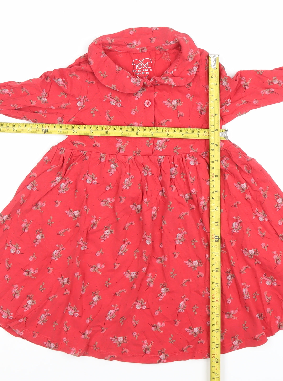 Next Girls Red Floral Cotton Skater Dress 4-5 Years Long Sleeve