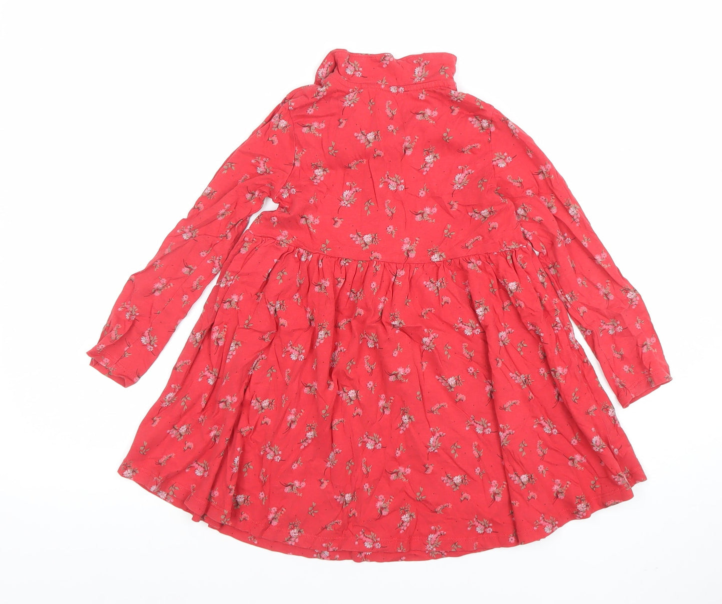 Next Girls Red Floral Cotton Skater Dress 4-5 Years Long Sleeve
