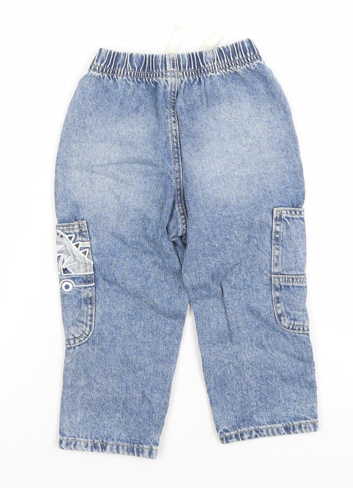 Dunnes Stores Boys Blue 18-24M Cargo Jeans Trousers with Dinosaur Design