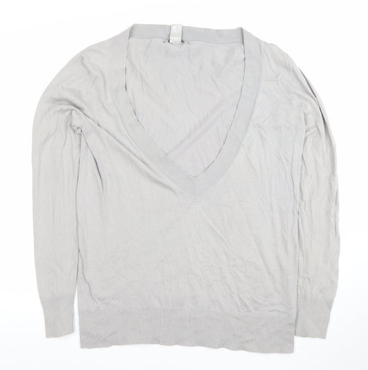 GAP Women's Grey V-Neck Cotton Cashmere Pullover Jumper Size L