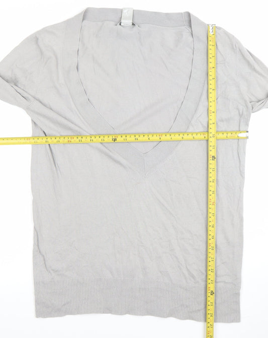 GAP Women's Grey V-Neck Cotton Cashmere Pullover Jumper Size L
