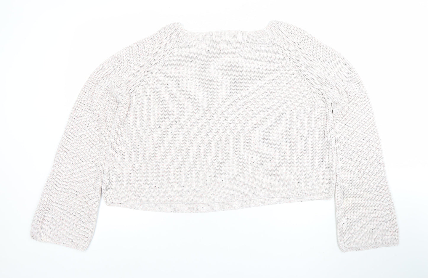 H&M Women Beige Knit Jumper Small Acrylic Cotton Long Sleeve Crew Neck