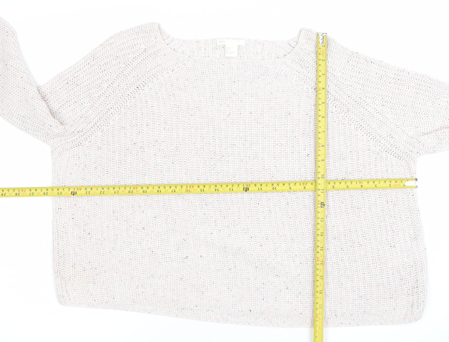 H&M Women Beige Knit Jumper Small Acrylic Cotton Long Sleeve Crew Neck