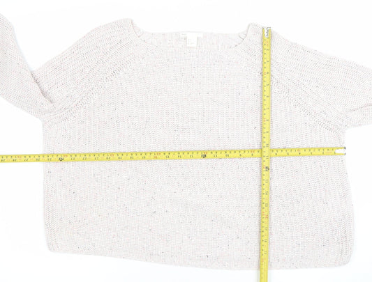 H&M Women Beige Knit Jumper Small Acrylic Cotton Long Sleeve Crew Neck