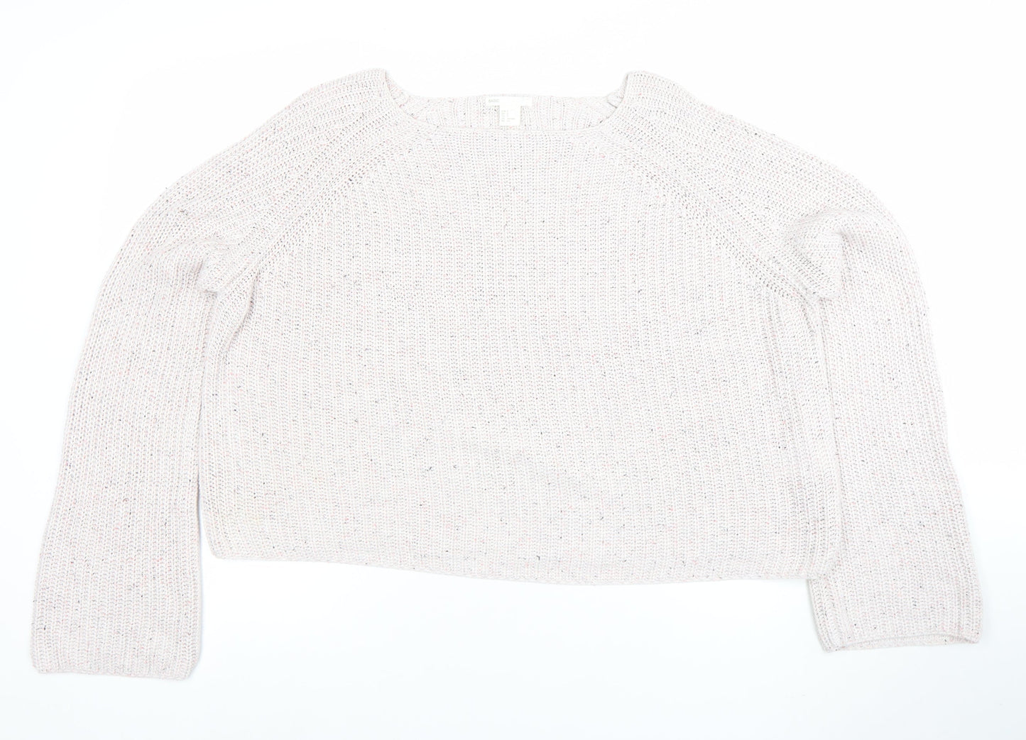 H&M Women Beige Knit Jumper Small Acrylic Cotton Long Sleeve Crew Neck