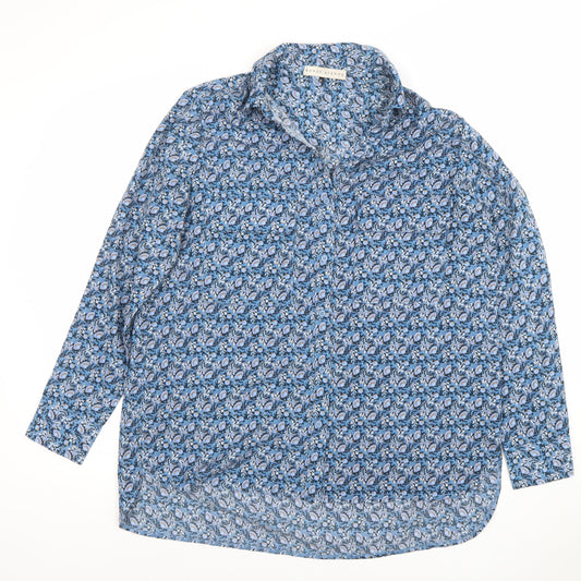 Rowen Avenue Women's Blue Floral Button-Up Shirt Size M Long Sleeve