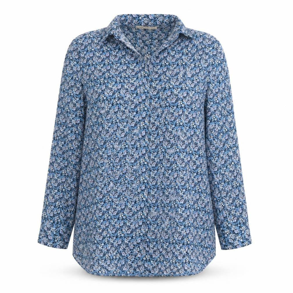 Rowen Avenue Women's Blue Floral Button-Up Shirt Size M Long Sleeve
