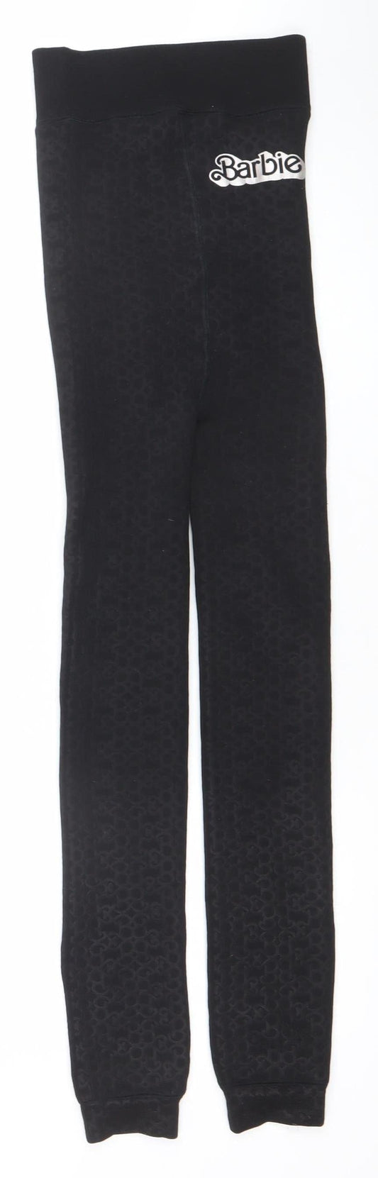 Barbie Women Black M Leggings Stretch Embossed Logo Thermal Winter