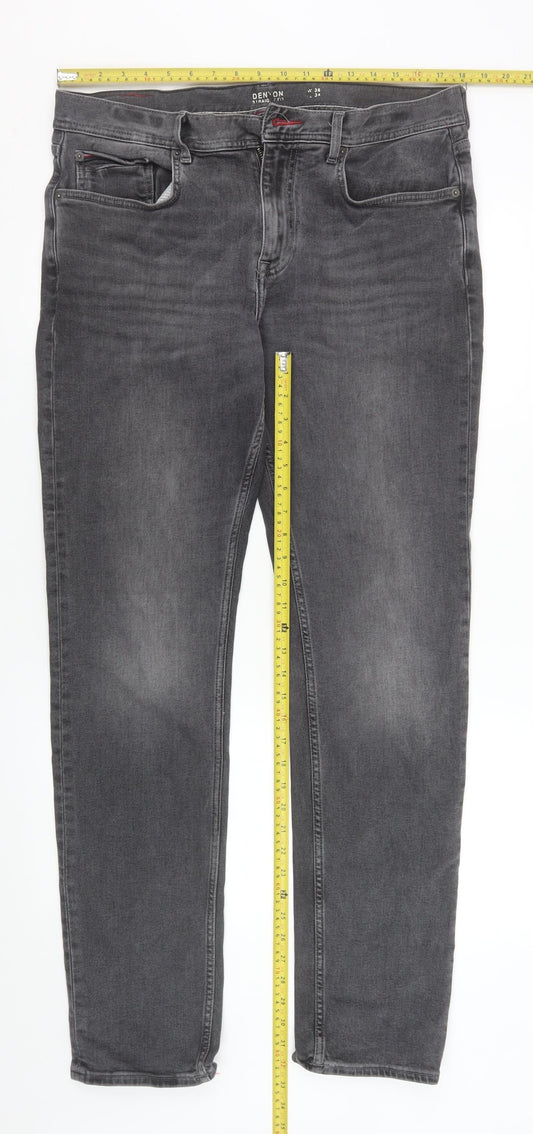 Tommy Hilfiger Men's Grey Denton Straight Fit Stretch Jeans 36W 34L