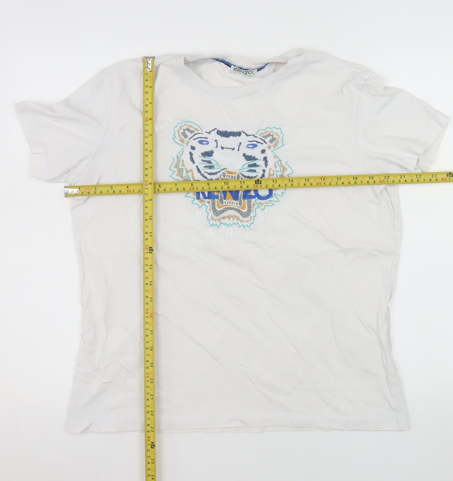Kenzo Men's White Tiger Logo Embroidered Cotton T-Shirt L