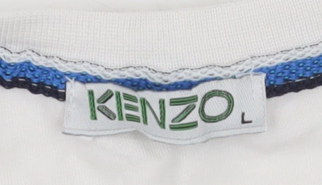 Kenzo Men's White Tiger Logo Embroidered Cotton T-Shirt L