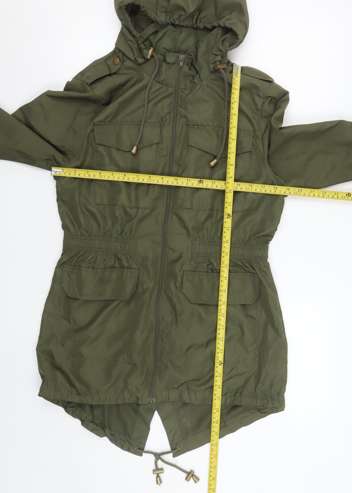 Brave Soul Women Green Parka Jacket Size 12 Hooded Mid-Length