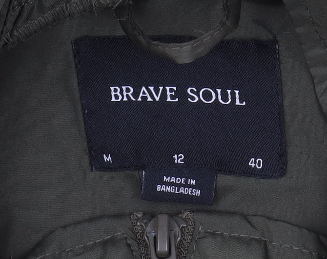 Brave Soul Women Green Parka Jacket Size 12 Hooded Mid-Length