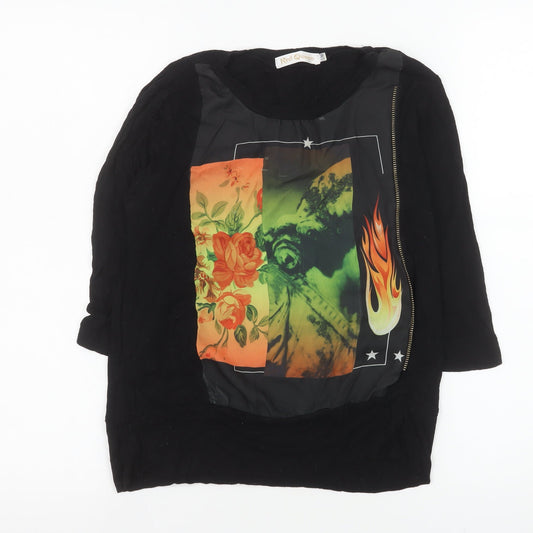 Red Queen Womens Black Art Print Zip T-Shirt Size S